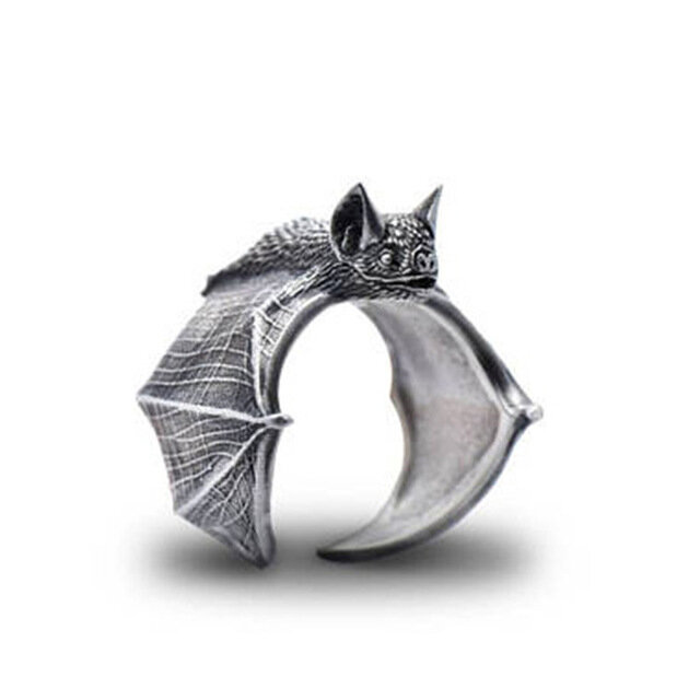 Anéis de morcego vintage, moderno, estilo retrô, ajustável, anéis de morcego para mulheres, homens, joias de morcego