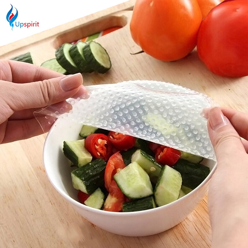 Saran Wrap multifuncional para mantener la comida fresca, herramientas de cocina, envolturas de silicona reutilizables, sello, tapa al vacío, estiramiento, 4 Uds.