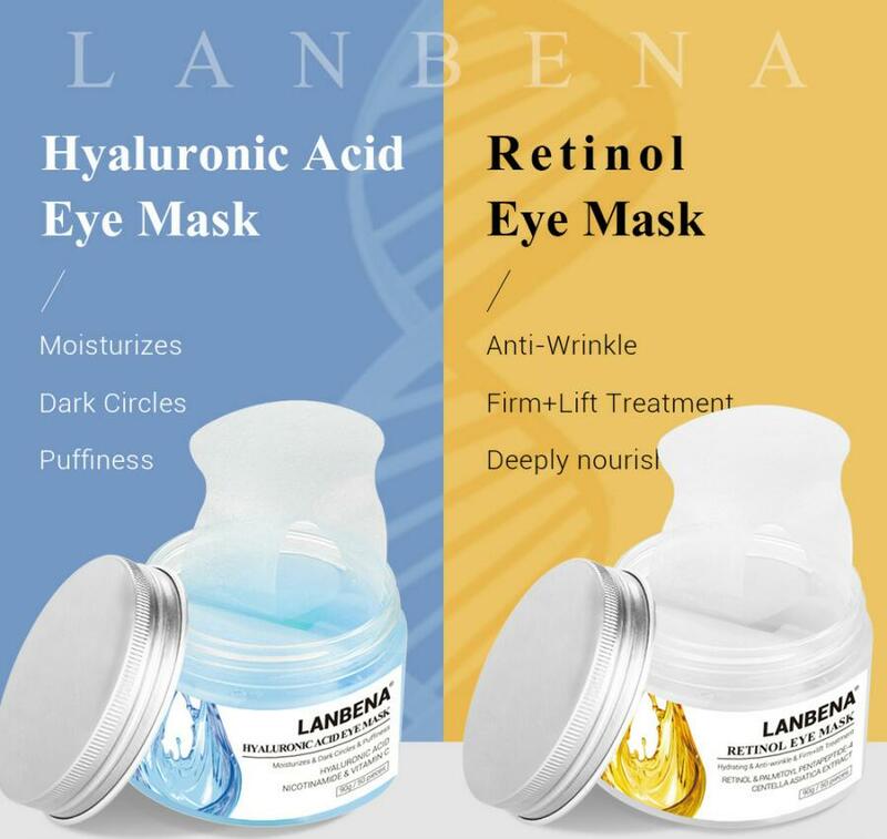 LANBENA Retinol Eye Mask Hyaluronic Acid Eye Patches Serum Reduces Dark Circles Bags Eye Lines Repair Nourish Firming Skin Care