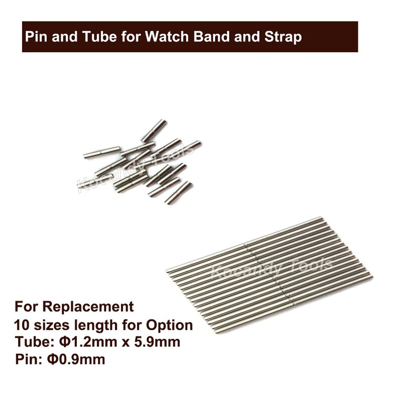 Pino e tubo de aço inoxidável para pulseira e banda de relógio, para reparo com relógio com tubo de 1.2mm x 5.9mm e pino de 10 - 28mm