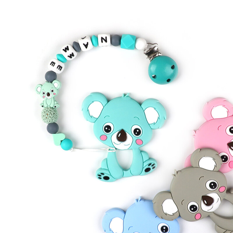 TYRY.HU Personalized Name HandmadeSilicone Chews Nurse Gift Toys Koala Teething Necklace pacifier clip with name DIY BABY custom