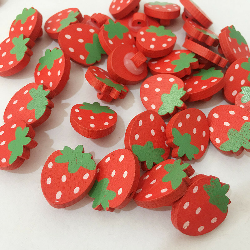 100 unids/lote bonitos botones de madera con forma de fresa patrón mixto botón de un solo agujero para coser Scrapbooking DIY accesorios MS 002