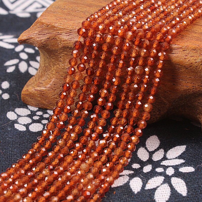 Perles rondes à facettes en grenat Orange naturel, accessoires de bricolage pour la fabrication de bijoux, boucles d'oreilles, bracelets, 2mm, 3mm