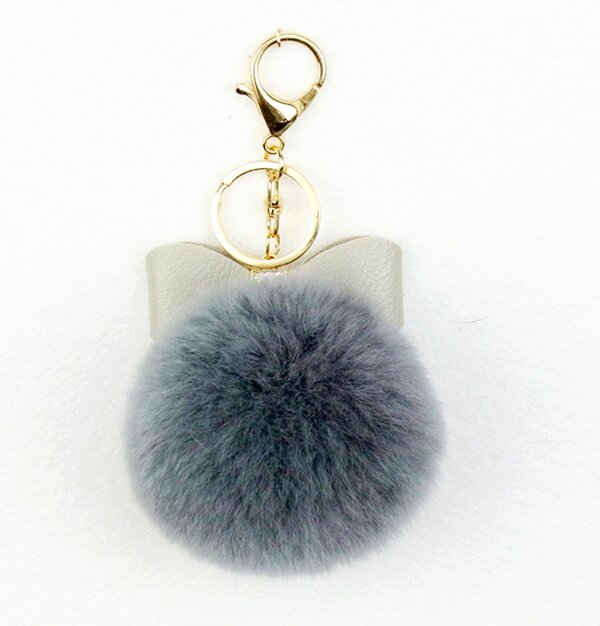 8cm Bowknot Pom Keychain Genuine Rex Rabbit Fur Ball Key Chains Loutre Keyring for Bag