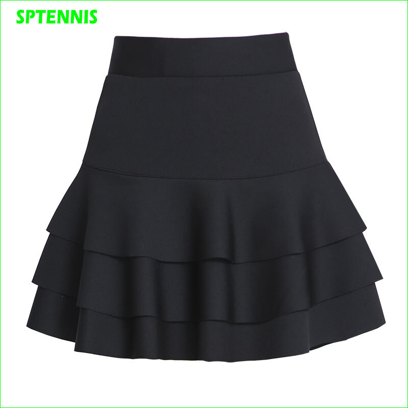 Woman Heavy Tiered Skirts Black Anti-exposure A-line Skirt For Tennis Dance Performance M-4XL
