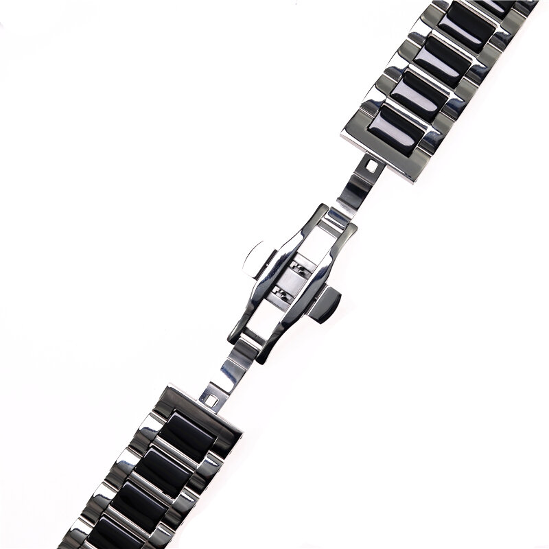 Cinturino da polso universale in oro rosa nero 12-22mm in acciaio inossidabile con cinturino in ceramica liscia