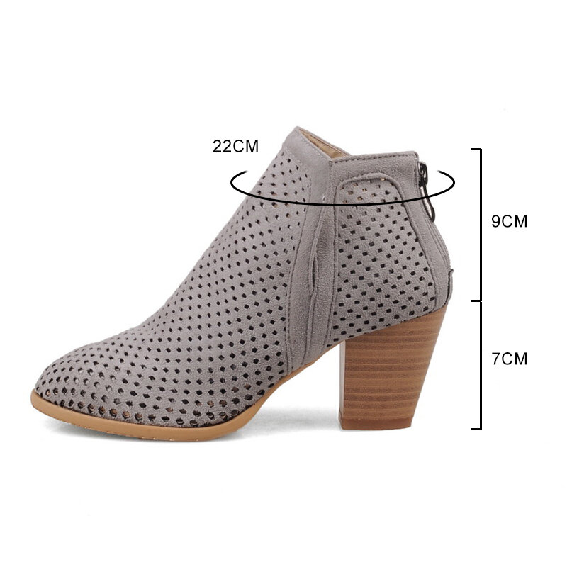 Botines de malla para mujer, Zapatos de tacón cuadrado alto, calzado de verano, 32-43, a la moda, 2019
