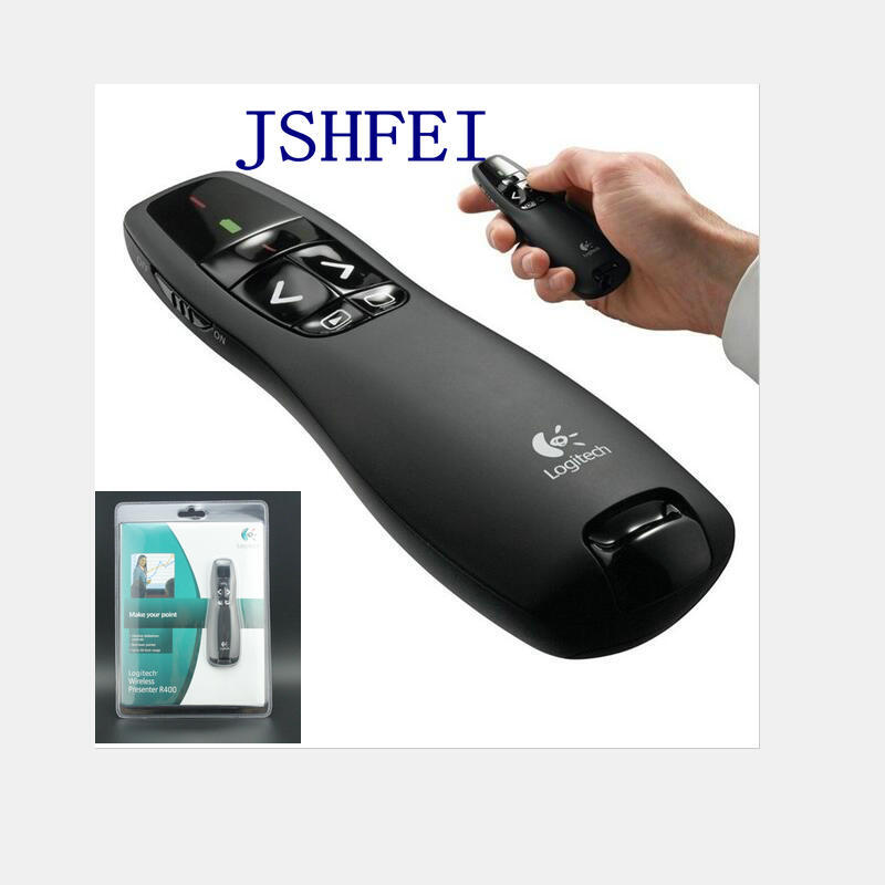Jshfei logitech sem fio r400 2.4g hz usb rf controle remoto powerpoint ir ppt apresentador ponteiro laser apresentação caneta apresentador