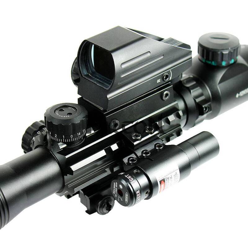Mira telescópica óptica para Rifle de caza, mira telescópica con 4 retículas holográficas y láser de punto rojo y verde, 4-12X50 EG