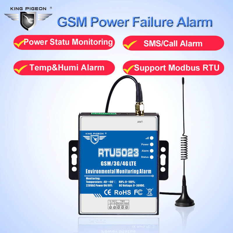 Alarma de humedad y temperatura GSM 2G, alarma de pérdida de energía, SMS, monitoreo remoto, CC, temporizador, informe, Control por aplicación, RTU5023