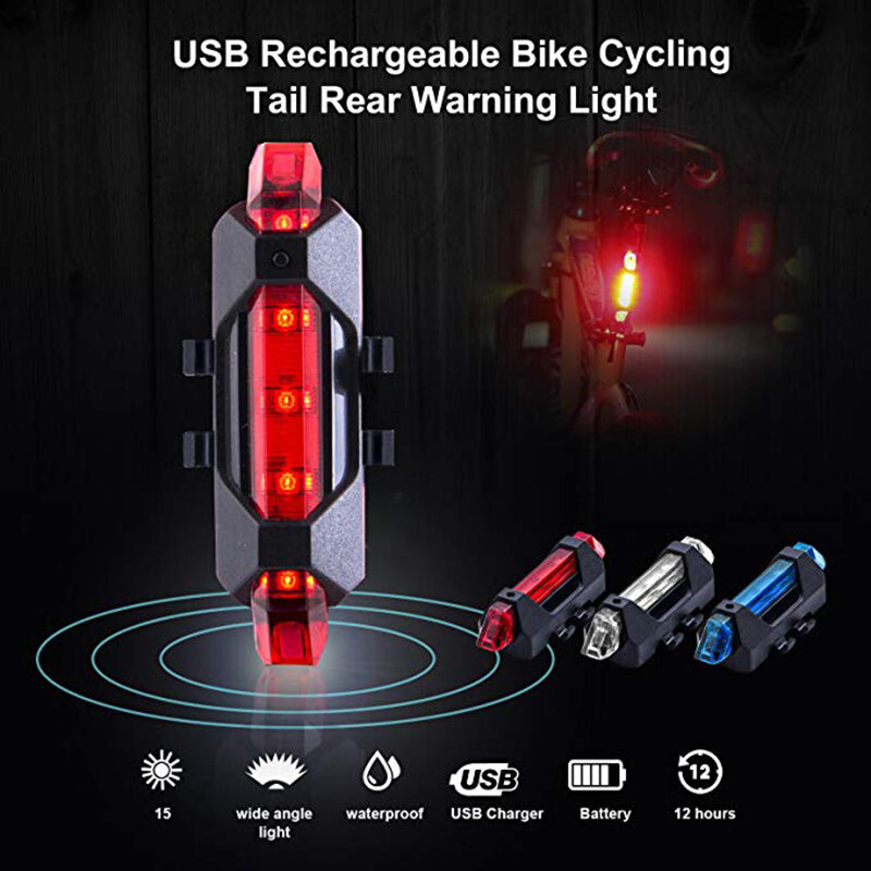 Fanale posteriore a LED ricaricabile per bicicletta, fanale posteriore USB, avviso di sicurezza, ciclismo, Flash portatile, Super luminoso