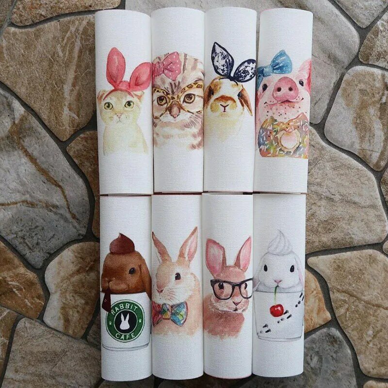 Tela de algodón con diseño de conejo y gato, tela de retales de 12cm x 12m, costura DIY, bordado a mano, bolsas acolchadas
