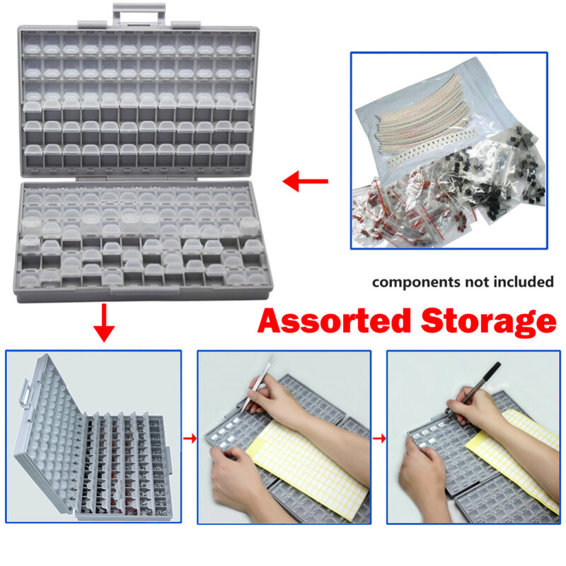 AideTek-estuches y organizadores de almacenamiento para dispositivos electrónicos, caja de herramientas transparente, de plástico, con resistencia SMT SMD