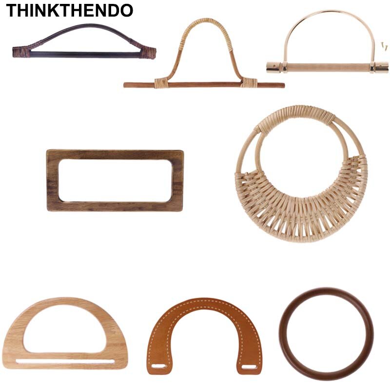 木製籐バッグハンドル,1ピース,財布を作るためのスペア,トートバッグ,丸い長方形の形