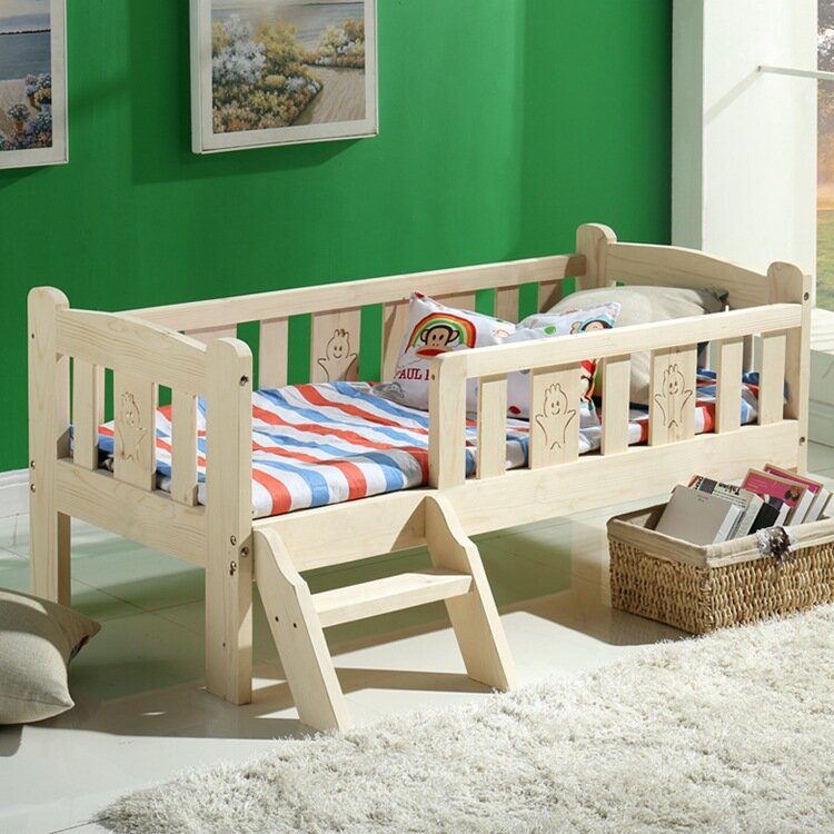 Lit en bois massif pour enfants, lit en bois enrichi avec échelle, clôture de rangement, mode moderne, MELBaby CPull