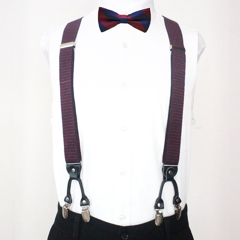 Men's Suspenders 6 Clip Dots Pattern Suspenders Bowtie Sets Personalized Groomsmen Man For Pants Mens Trouser Spot Strap Fashion