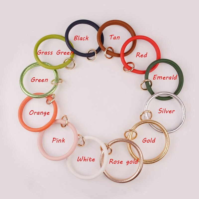 Nova moda multicolorido borla wristlet chaveiro esmalte couro do plutônio o chaveiro personalizado monograma círculo chaveiro para meninas