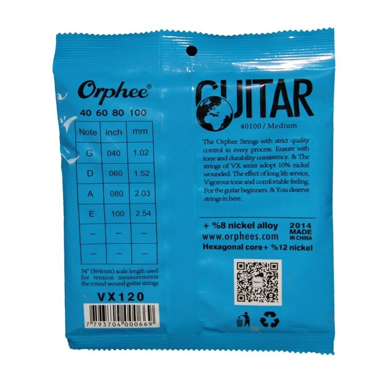 Elektryczna gitara basowa struny Orphee VX120 (040-100) stop niklu energiczny zestaw strun basowych