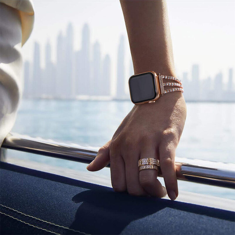 Link pulseira para apple pulseiras de relógio 45mm 41mm 40mm 38mm 42mm 44mm pulseira de metal diamante iwatch se/7/6/5/4/3/2 pulseira de pulso
