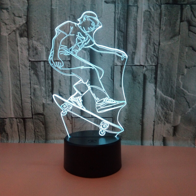 Skateboard 3D Lampe 7 Farbe Led Nacht Lichter für Baby Schlafen Touch Remote Usb Nachtlicht Kreative Geschenk