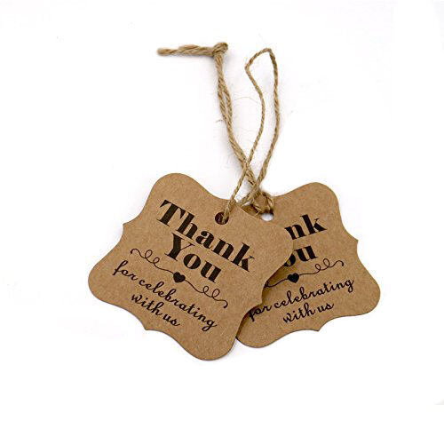 Etiquetas de papel de Agradecimiento con agujero para decoración de boda o fiesta, etiquetas de regalo y embalaje para colgar, color marrón y blanco, 100 Uds.