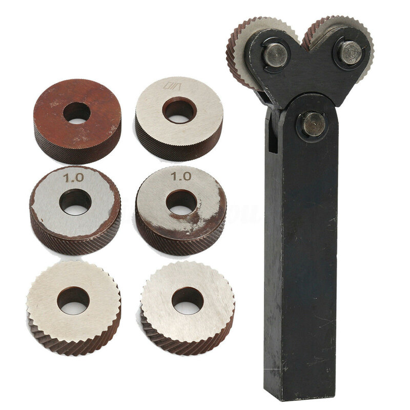 Conjunto de ferramentas de knurling de roda dupla de aço, 7 peças, com volante linear diagonal, 1.2/2.5/3.0mm, conjunto de ferramenta articulada de torno linear