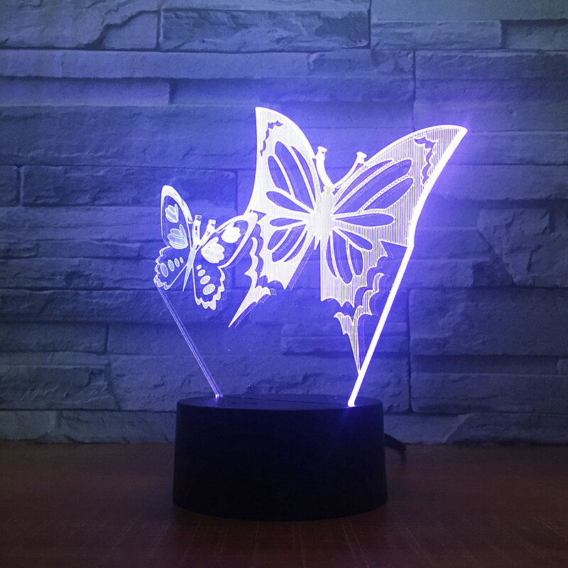 Бабочка 3D светодиодный ночной Светильник акриловый Панель Иллюзия настольная лампа 7 Цвет изменение сенсорный пульт дистанционного управл...