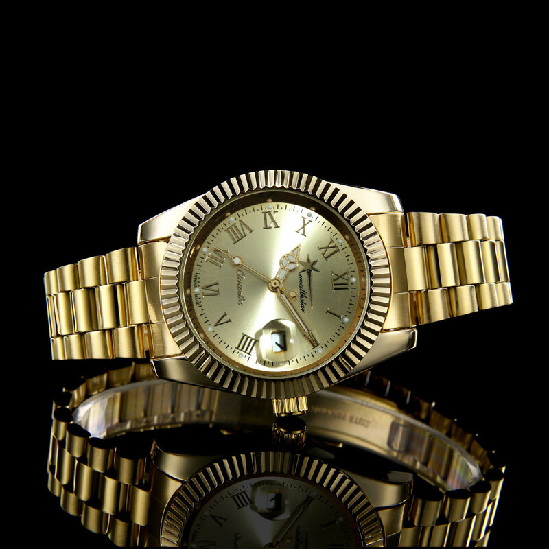 Wealthstar 브랜드 패션 쿼츠 스포츠 남성 시계 자동 날짜 스테인레스 스틸 스트랩 시계 캐주얼 손목 시계 전체 스틸 남성 시계