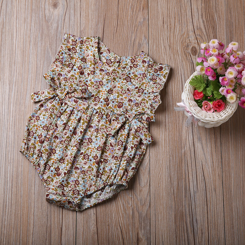 Комбинезон для новорожденных девочек, ползунки с оборками с цветочным принтом
