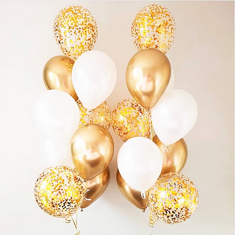 Balões de metal cromado, ouro e prata em látex, balão de confete dourado transparente, festa de aniversário de casamento, ouro rosado, decoração, peças