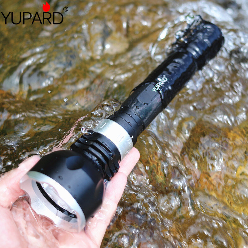 YUPARD – lampe de poche pour plongée sous-marine, torche XM-L2 led T6, imperméable, batterie rechargeable 18650, lumière blanche et jaune