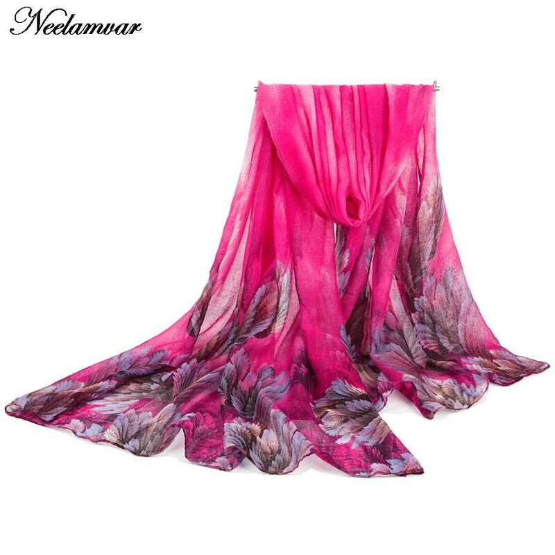 Neelamvar cachecol feminino da moda, lenços longos estampados com folhas tridimensional, para mulheres, cachecol quente hijab de outono e primavera