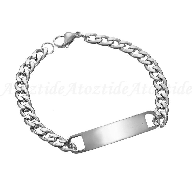 Atoztide-pulsera de acero inoxidable para hombre, brazalete de cadena con grabado de palabras personalizadas, nombre y letra, hebilla ajustable, Color plateado