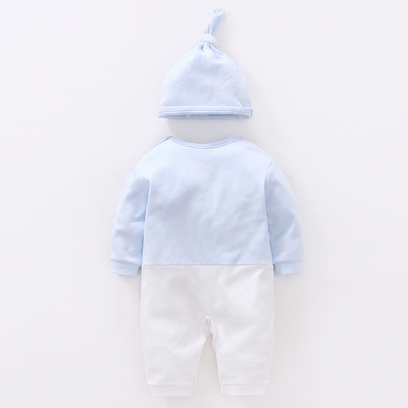 YiErYing-Conjunto de pelele para bebé, ropa de manga larga de algodón con estampado de dibujos animados, sombrero y monos de ocio para recién nacido, 2 piezas