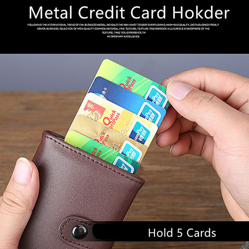 Bycobecy rfid negócio id titular do cartão fino caso mini carteira bloqueando couro genuíno titular do cartão de crédito alumínio metal