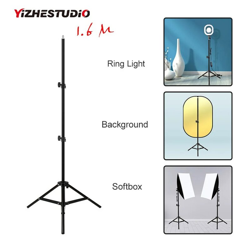 Yizhestudio-suporte de luz profissional para estúdio, com 1.6 lâmpadas, 1/4 plugues de parafuso, para flashes, anel de luz, fotografia, cenários