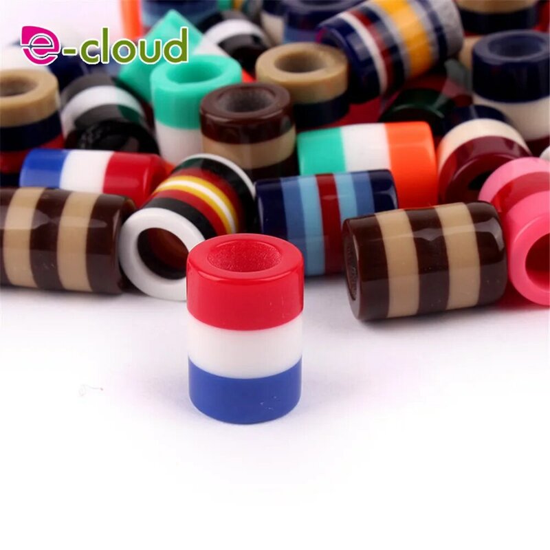 50pcs Colorful Resin Dreadlock Beads Rainbow Stripes Pattern Hair Braid Dread Cuff Clip 6mm Hole Tube Braiding Styling Tool New