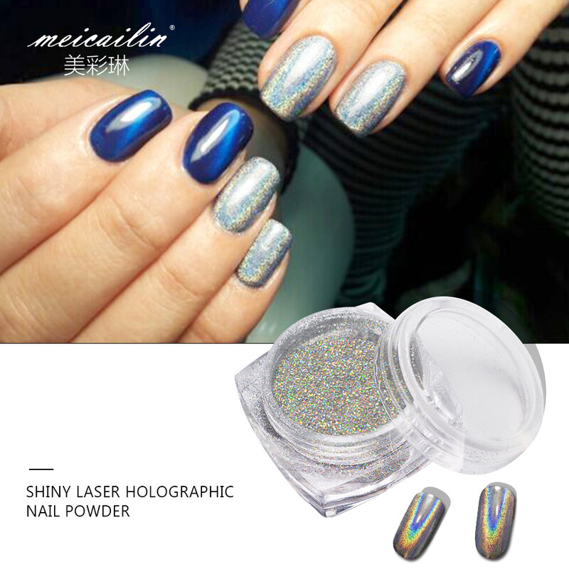 Nail Art-polvo holográfico para uñas, pigmento cromado brillante, adornos Nail Art, 1 g/caja