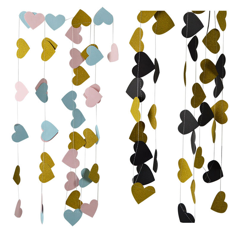 Guirlandas de papel em formato de coração 3m, coloridas, bandejas de festa de casamento, faixa de pendurar, cordão de papel, guirlanda, decoração de banheiro