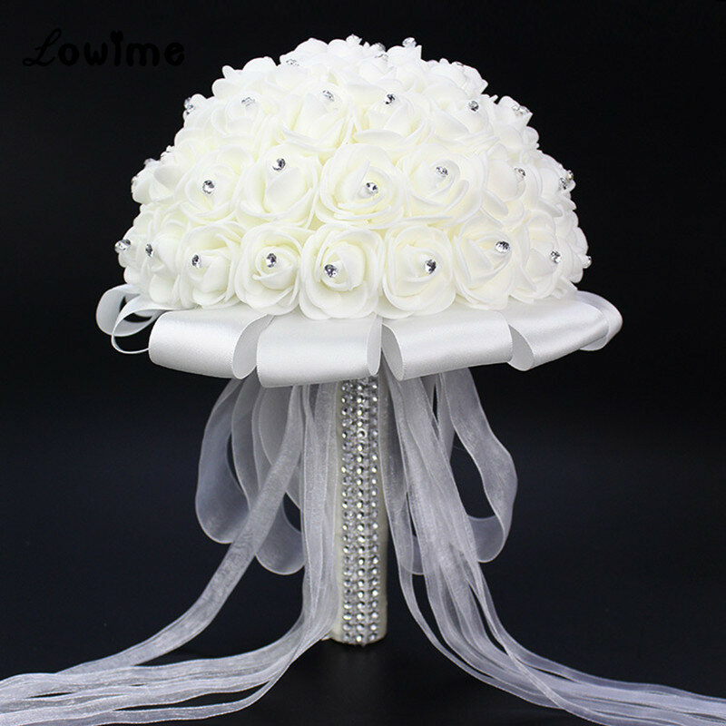 2016 Oszałamiająca Kryształ Sztuczne Wiązanki Ślubne Bukiet Ślubny Ślub Akcesoria Rose Kwiaty De Mariage Bridal Bouquet