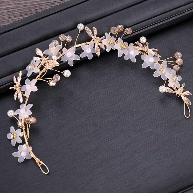 MOLANS European Pearl Transparent Flower Hair Band for Girls/Children Crystal Golden Butterfly Alloy Hair Accessories for Party