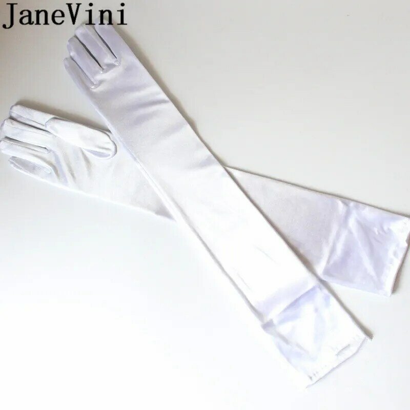 JaneVini 55CM Long Satin Wedding Gloves for Bride 21.6" Elbow Length Full Finger Bridal Gloves Evening Party Gant Mariage Blanc