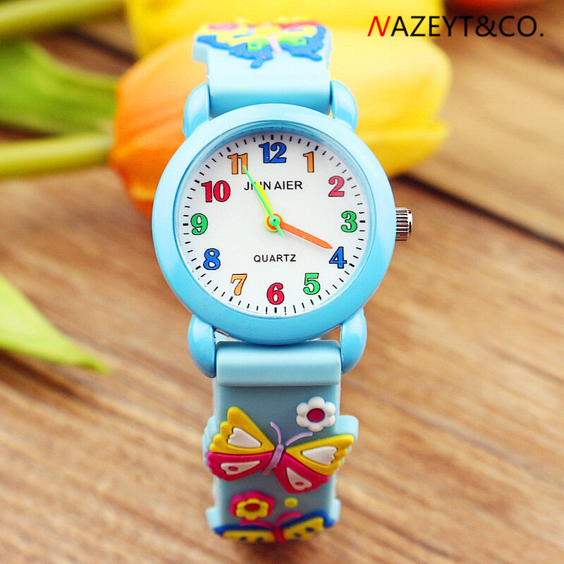 Relógio de quartzo com borboleta 3d em gel de sílica, relógio fofo com escala de cor para estudantes da escola primária