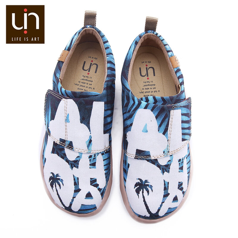UIN Aloha Desain Kanvas Sepatu Kasual untuk Anak-anak Besar Hook & Loop Lembut Flats Anak Laki-laki/Perempuan Luar Ruangan Anak-anak sepatu Sneakers