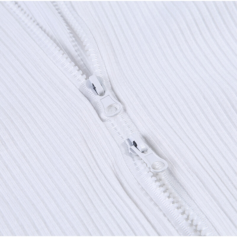 NewAsia blanc pull femmes Sexy Double Cardigan à fermeture éclair célébrité porter à manches longues fendue manchette courte tricoté hauts vêtements d'hiver