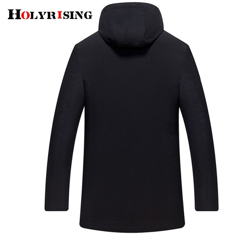 Holyrising-gabardina Larga informal para Hombre, abrigo ajustado Vintage con capucha, Chaqueta negra con cremallera, 18618-5