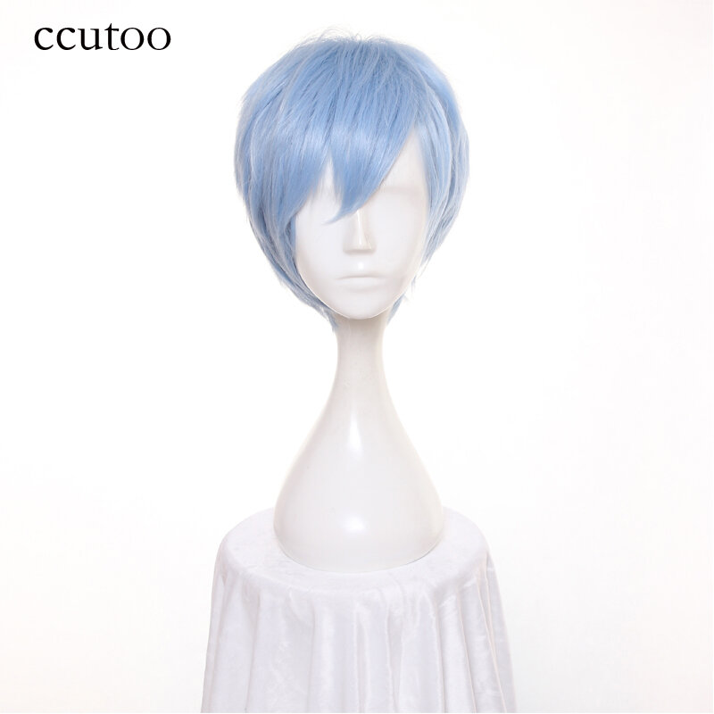 Maqutoo peruca de cabelo sintético, 12 polegadas, azul, curta, reta, resistente ao calor, fibra, cosplay