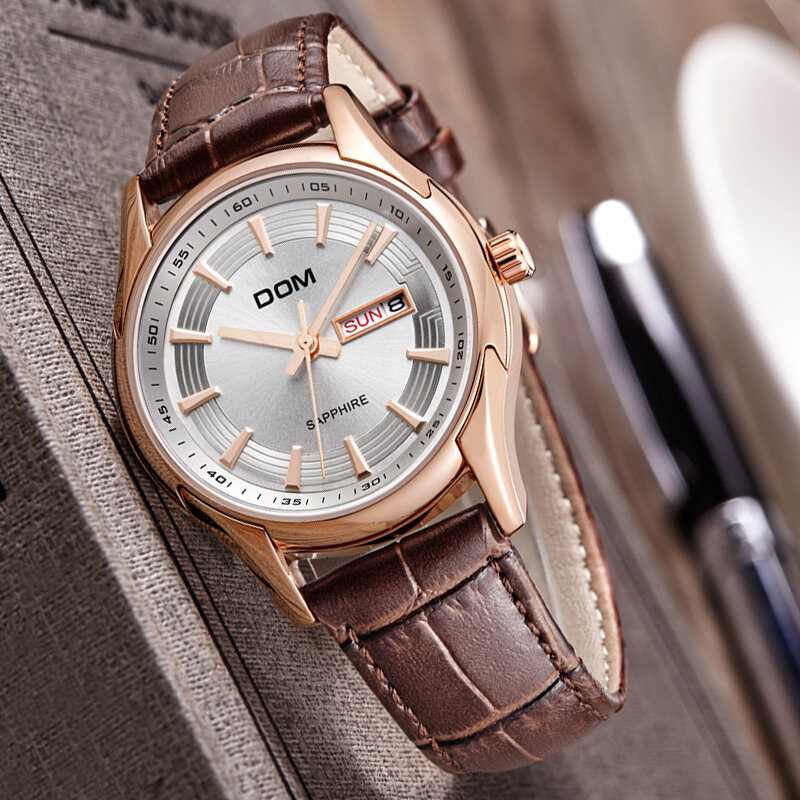 DOM-montre d'affaires au Design rétro pour hommes, bracelet en cuir analogique à Quartz, marque de luxe, Sport, M-517