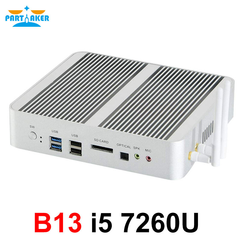 Partaker NUC Kaby Lake Quạt Không Cánh Mini PC Core I5 7260U Win10 Pro 4K HTPC Micro Máy Tính Nettop HDMI VGA