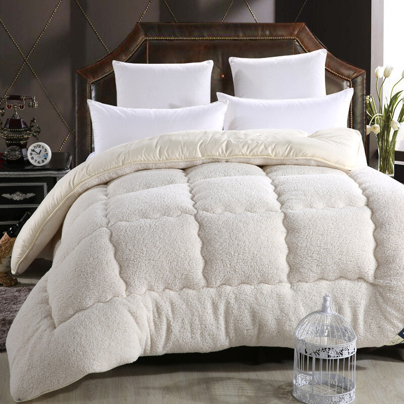 Couverture d'hiver 100% laine, tissu en coton mélangé, chaude et soyeuse, couette pour lit double, Queen size, Queen size